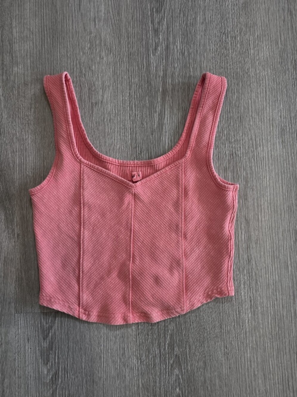 aerie Coral Ribbed Square-Neck Crop Tank Medium